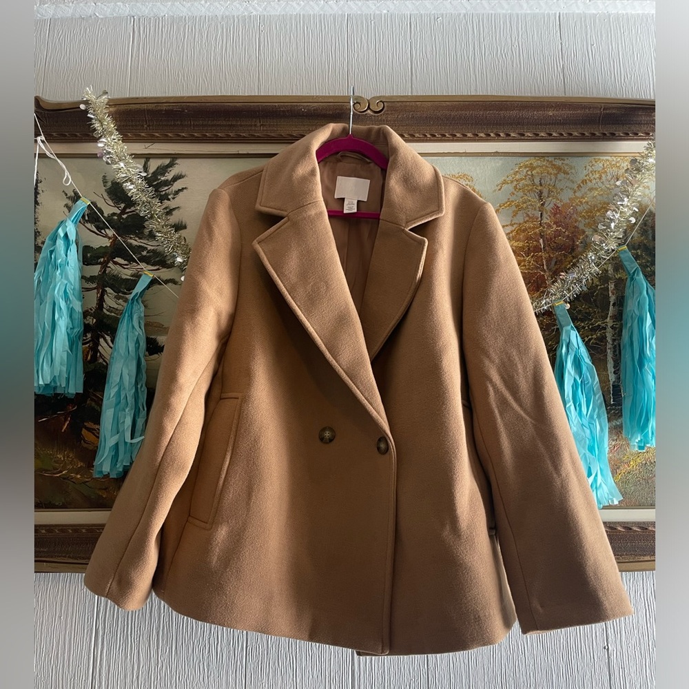Brand New Without Tags H&M Camel Pea Coat. Size XXL.